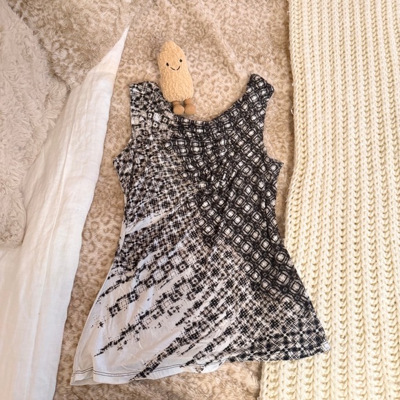 1.9 One Sept Tops - 1.9 One Sept Women Black White Geometric Abstract Cowl Neck Asymmetrical Top L